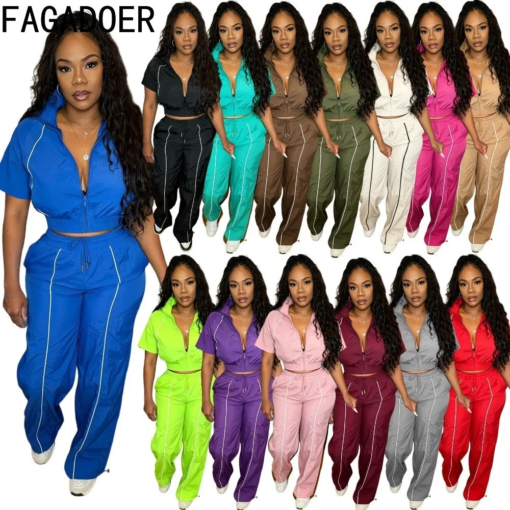FAGADOER Spring Autumn Women's Outfits Crop Top Pants 2 Piece Short Matching Sets Women Jogger Set Two Piece Women Casual Wear