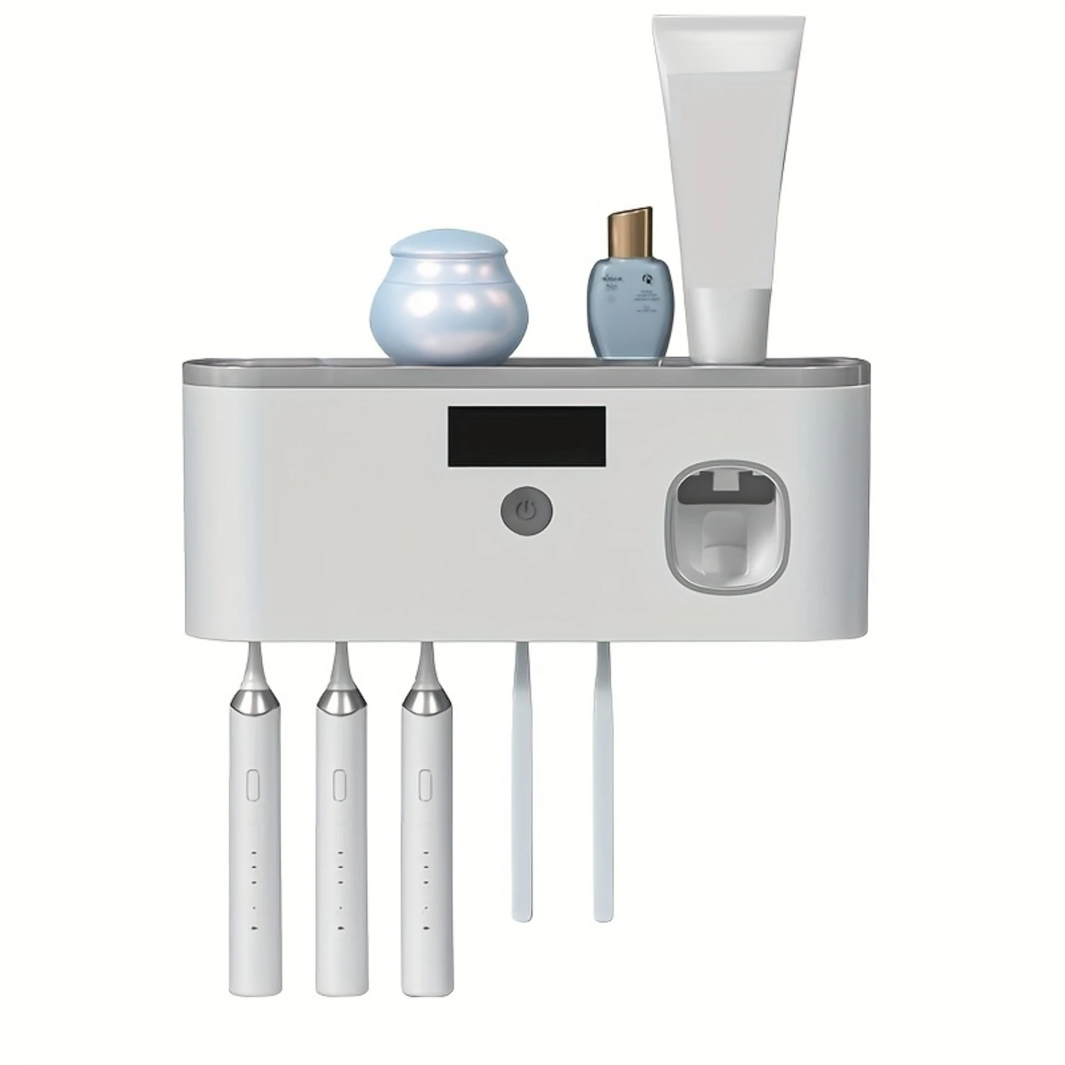 Automatic Toothpaste Dispenser & Brush Holder Set - Effortless Squeezing, Space-Saving Wall Mount, Includes Cup - Stylish Bathro