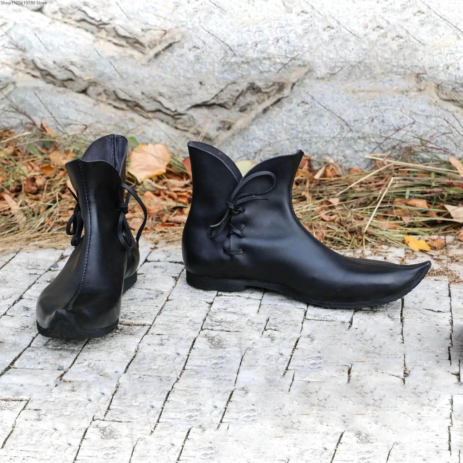 

Medieval Renaissance period stage Halloween men's boots Pointed shoes Large Size Cosplay Short Boots 2026