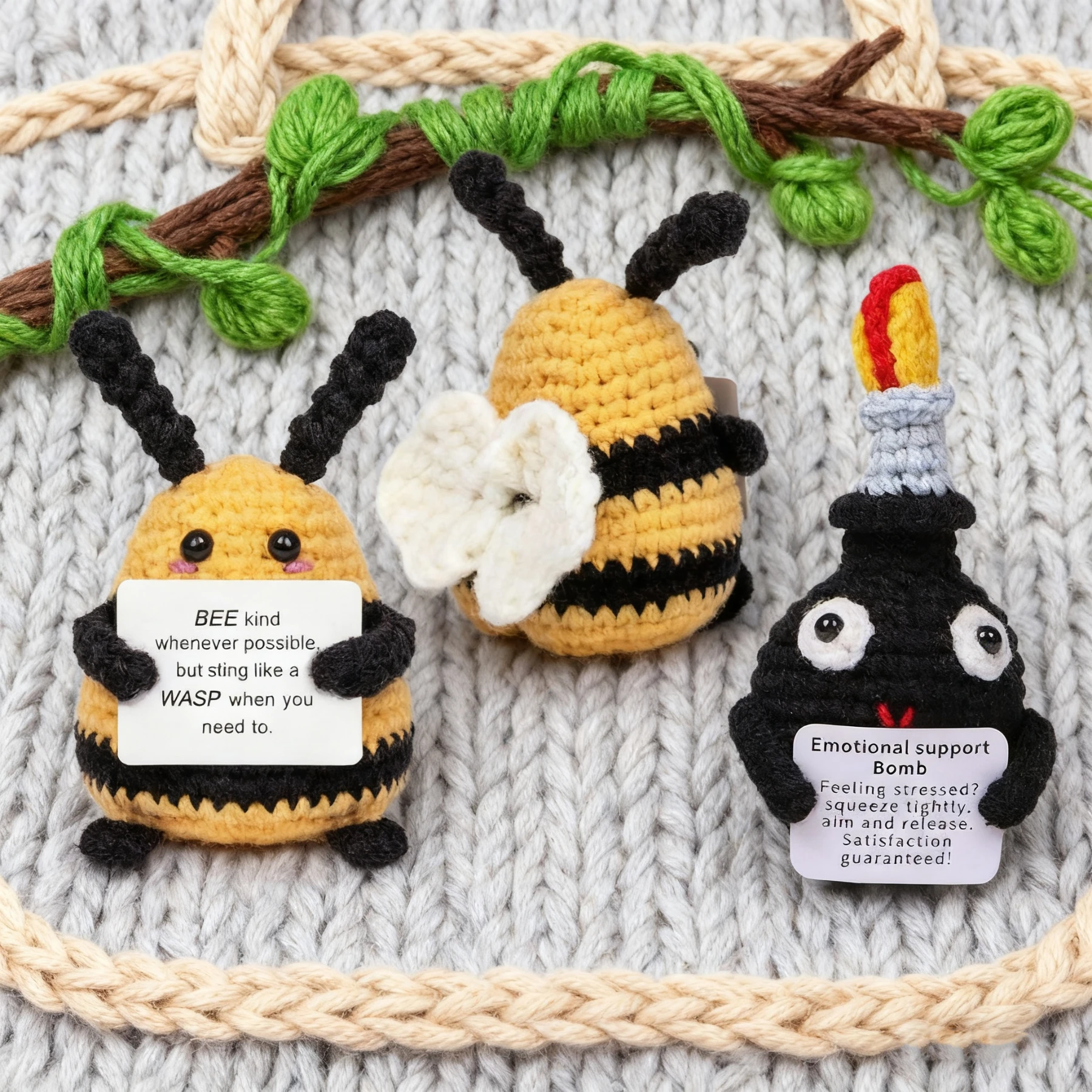 1pc hand-woven positive energy bee-knitted Crochet F-Bomb plush doll plush doll