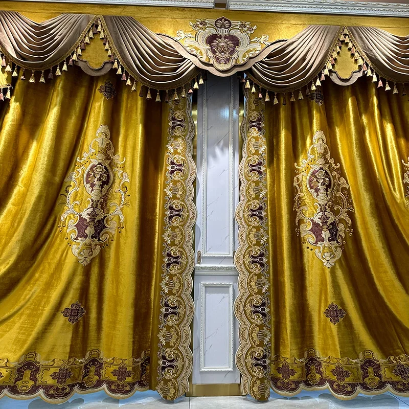 New Custom European-style Velvet Fabric High-end Curtains for Living Dining Room Bedroom Villa Embroidery Luxury Blackout
