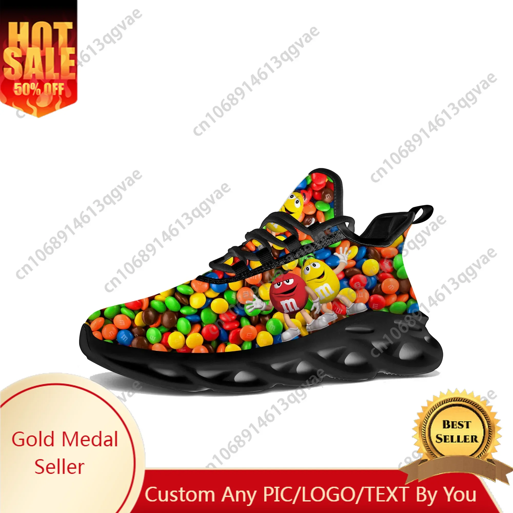 

M Chocolate Cartoon Flats Sneakers Mens Womens Sports Running High Quality Shoes Lace Up Mesh Footwear Tailor-made Shoe Black