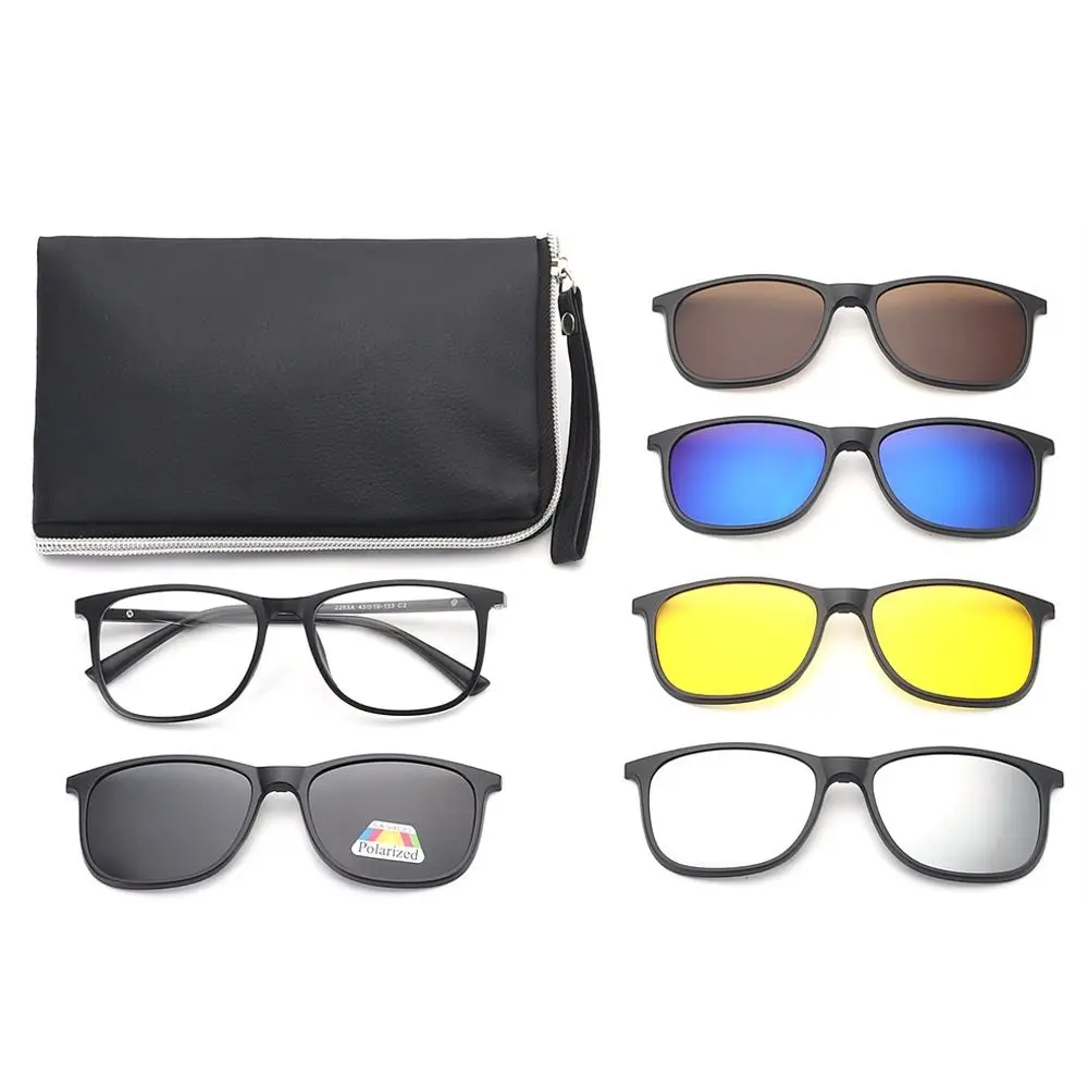 

Солнцезащитные очки с магнитной клипсой и защитой UV400, комплект солнцезащитных очков для езды на велосипеде/вождении с чехлом, велосипедные очки с зажимом 6 Iin 1, велосипедные очки