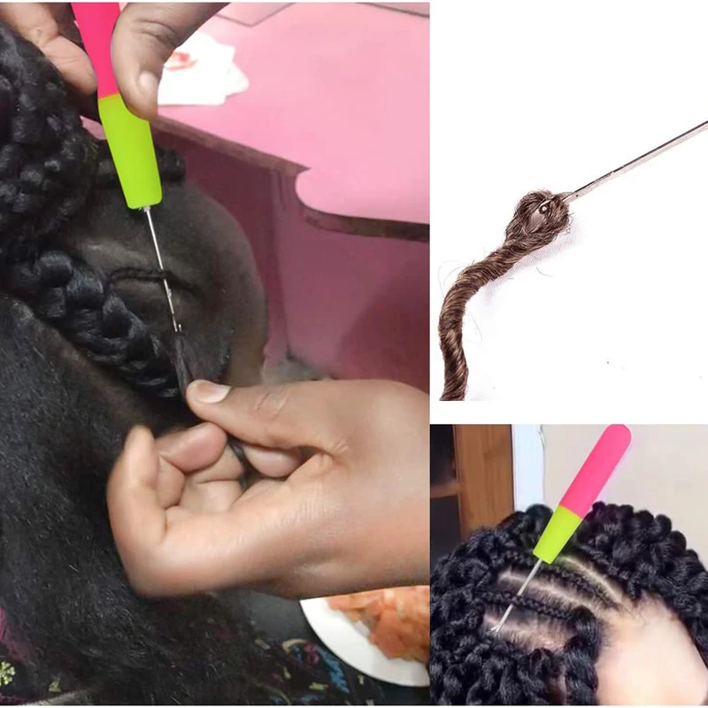 Gancho de ganchillo de plástico, aguja para tejer el cabello, 9 piezas