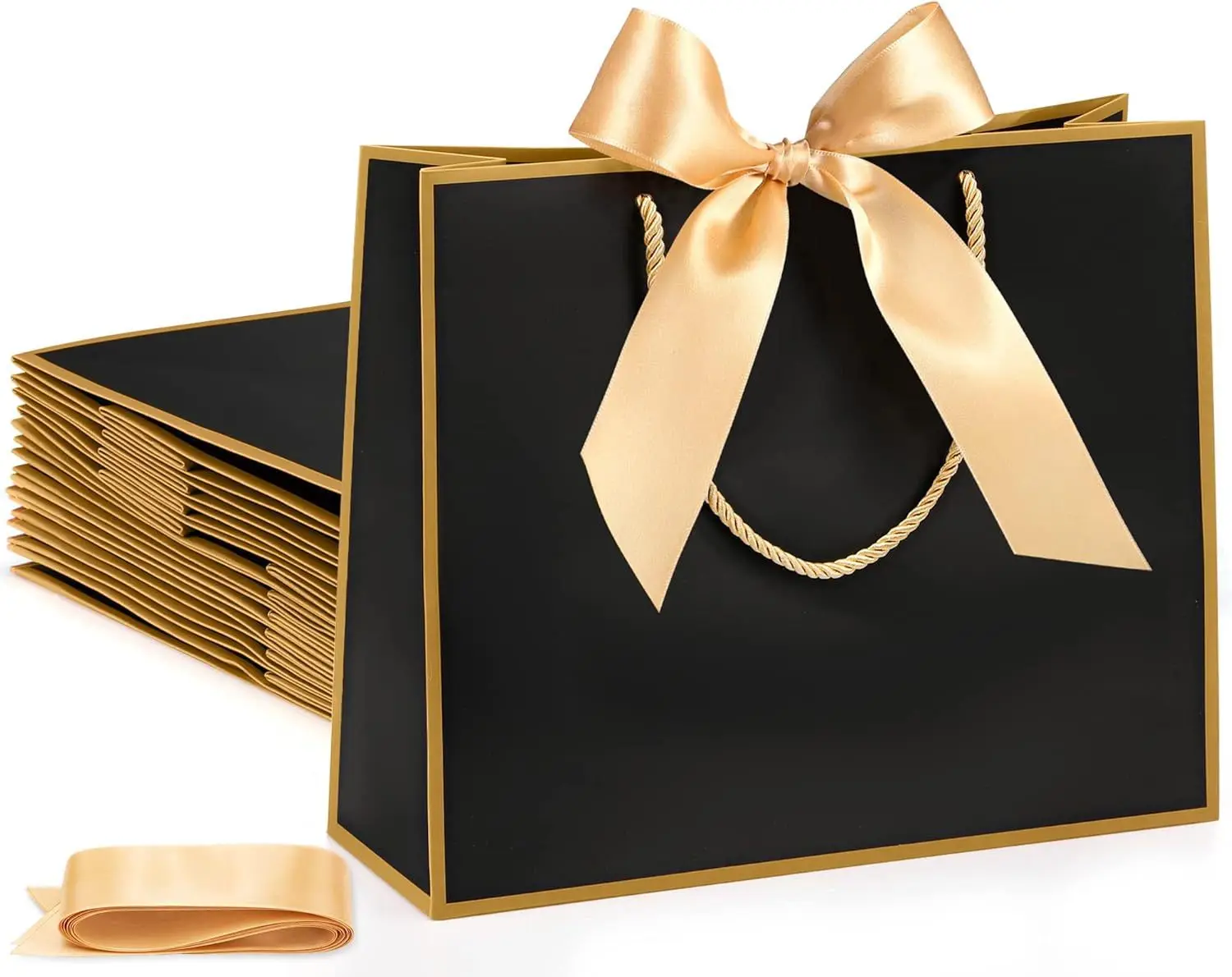 Large Elegant Black Gold Gift Bag, Handheld Shopping Bag Suitable for Girls, Women's Birthdays, Valentine's Day, Thanksgiving, view 2