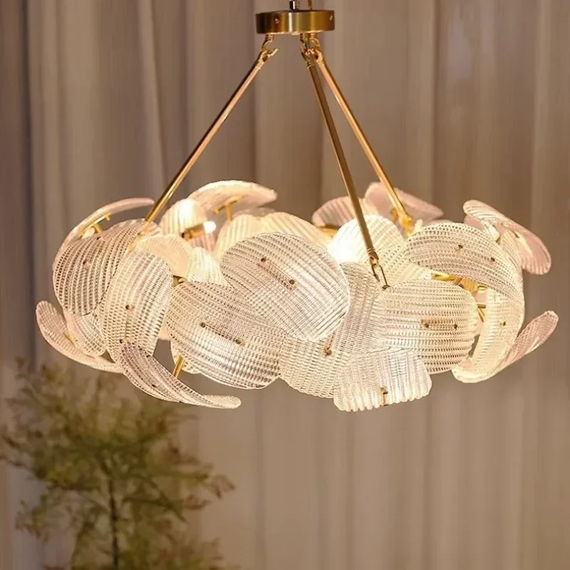 

Modern Glass Petal Ceiling Chandelier Luxury Round Living Room Hanging Lamp For Bedroom Home Decor LED Dining Table Chandelier