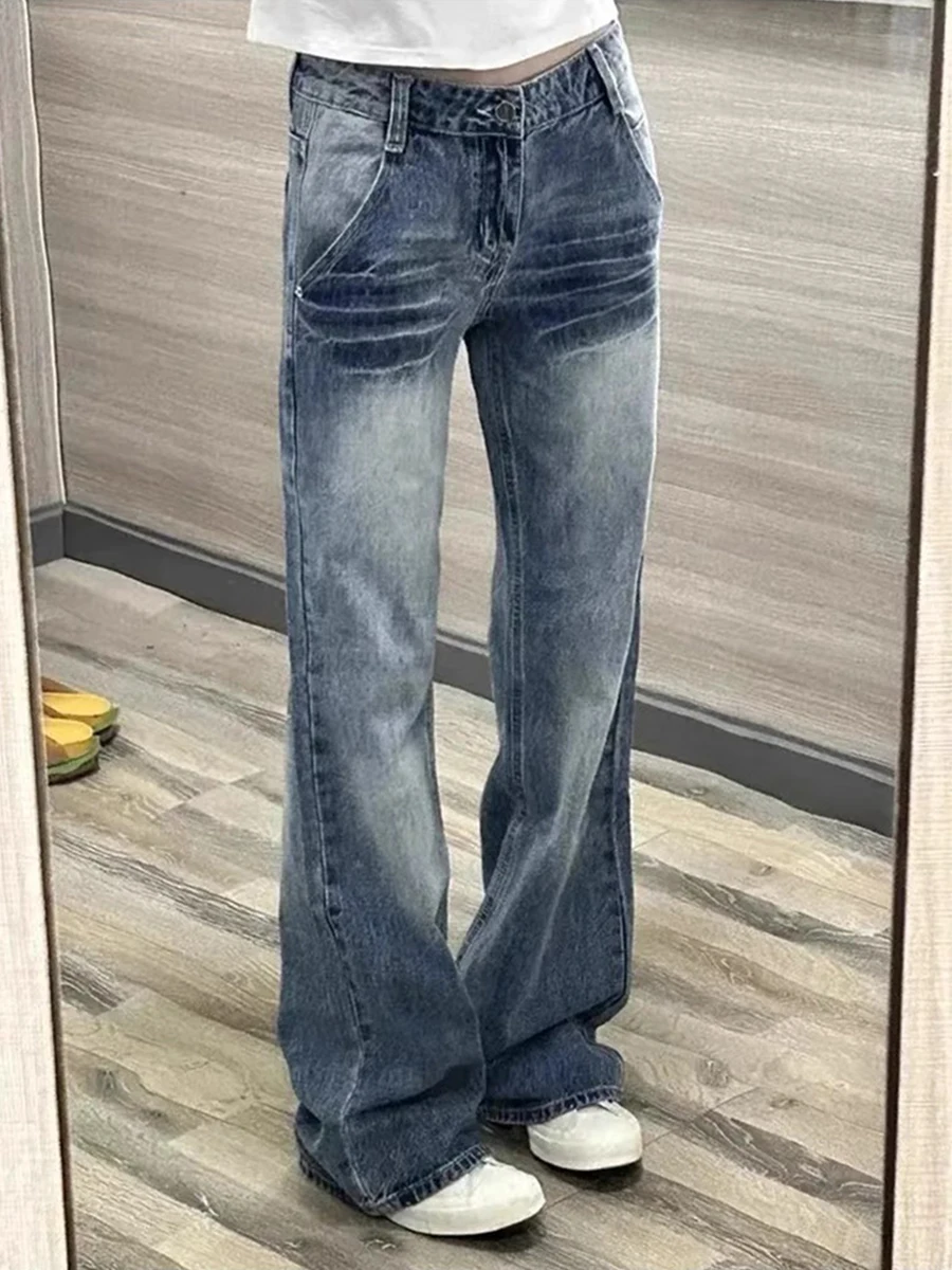 

Джинсы женские с высокой талией и широкими штанинами, весна-осень, стройнящие, в американском стиле, с высокой талией, прямого кроя, джинсовые брюки