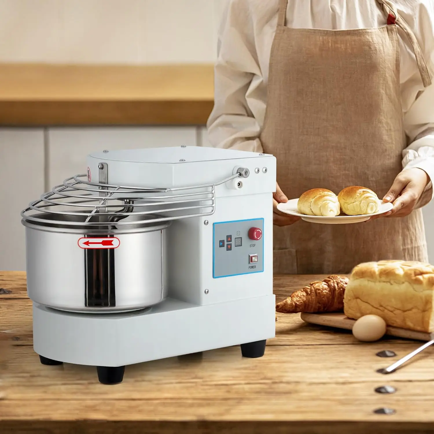 10.5 Qt Commercial Food Mixer 650W Dual Rotating Dough Kneading Machine Touch Screen Timer Stainless Steel For Bakery