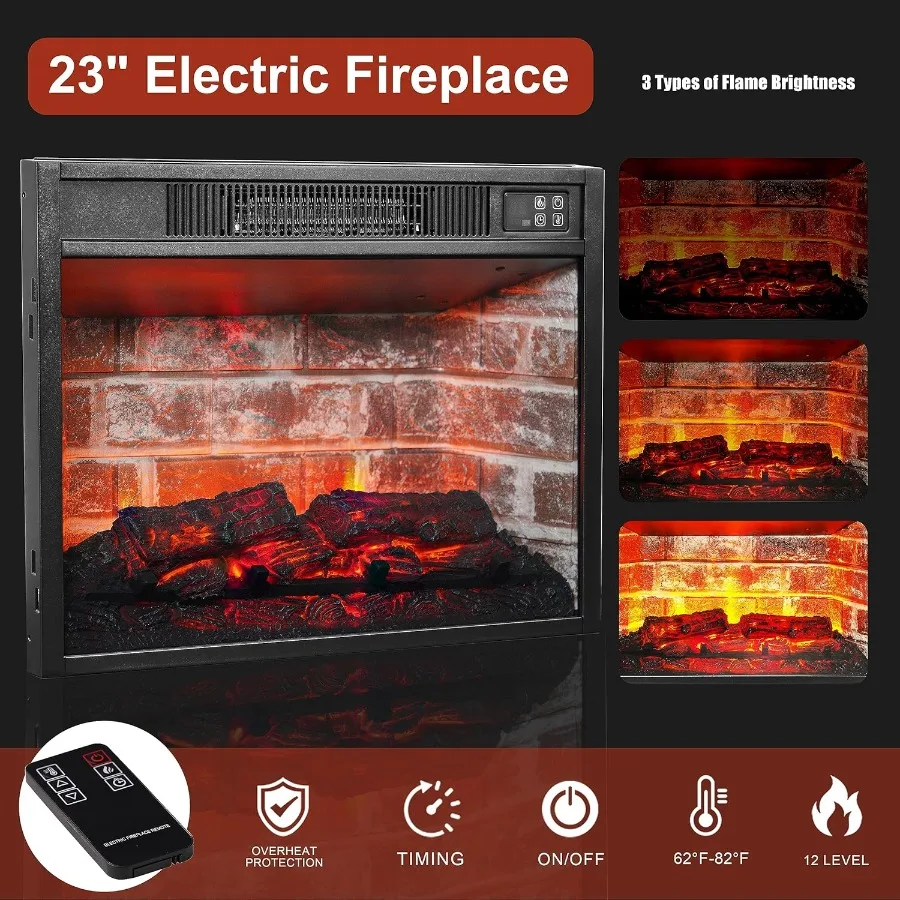44 مدفأة كهربائية مع مركز ترفيهي LED Mantel يتميز 23 تصميم مدفأة من الطوب الأحمر لغرفة النوم وغرفة المعيشة