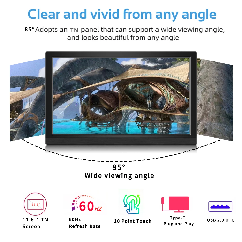 Imagem -02 - Monitor Secundário Compatível com Hdmi Monitor Portátil Tela Sensível ao Toque pc Portátil Ps4 Ps5 Raspberry pi 11.6 1366x768 60hz