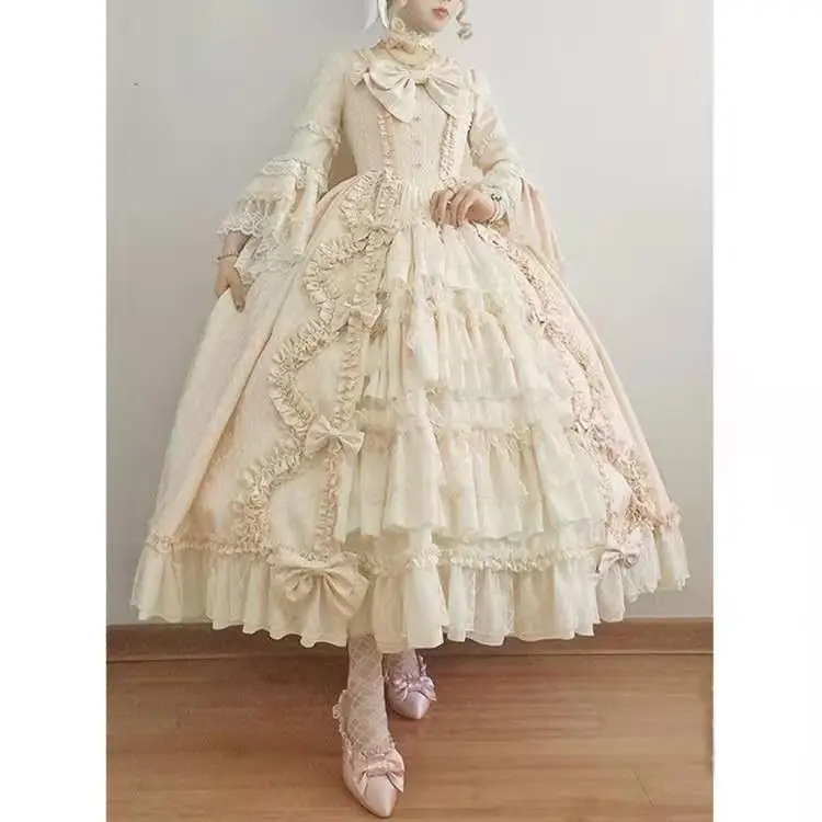 Vestido de princesa Kaili-Lolita, lindo vestido plissado, elegante traje de Cosplay Anime, manga comprida, vintage, doce, plus size