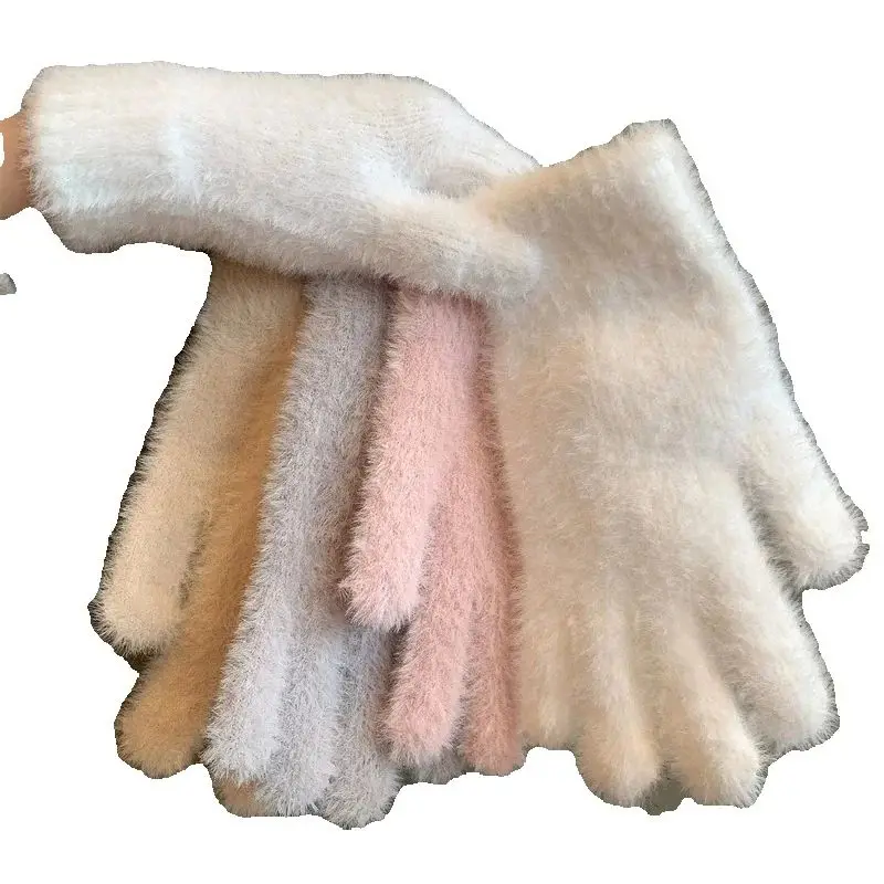 AliExpress LAOVCE Student Girl Fashion Winter Mink Velvet Five Finger Gloves Plush Warm Cold-proof Gloves Women Outdoors Cycling Solid Color Mitte
