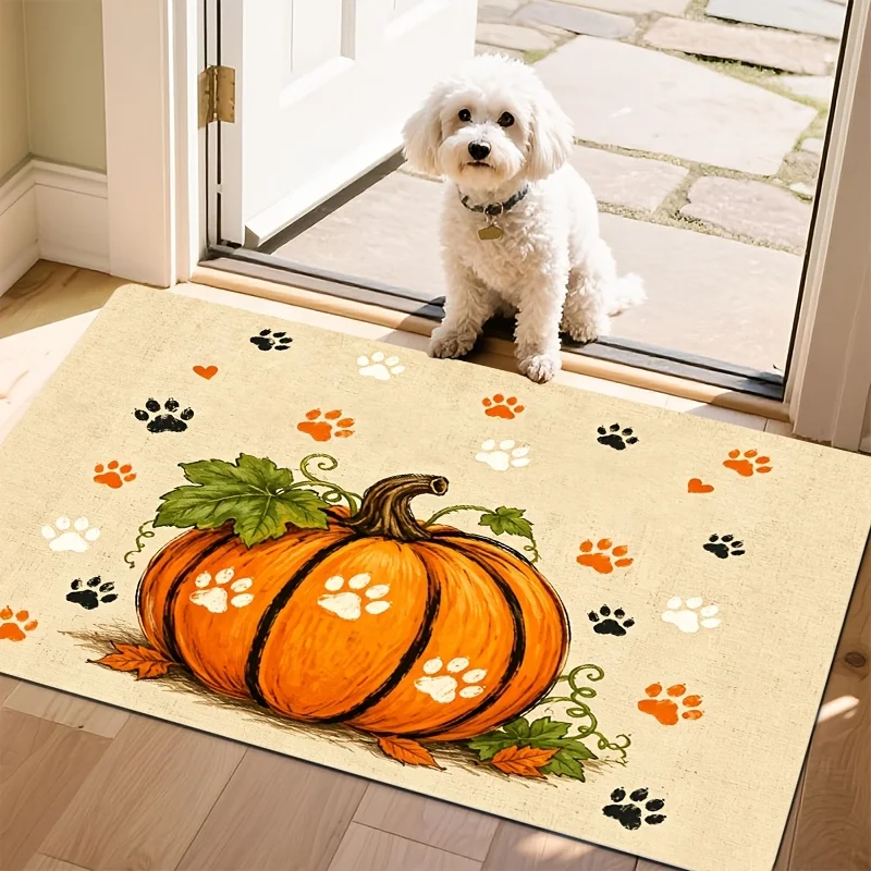 Autumn Welcome Floor Rug Cute Gnome Figures Pumpkin Sunflower Maple Leaf Fall Season Welcome Slogan Decor Area Rug Porch Home