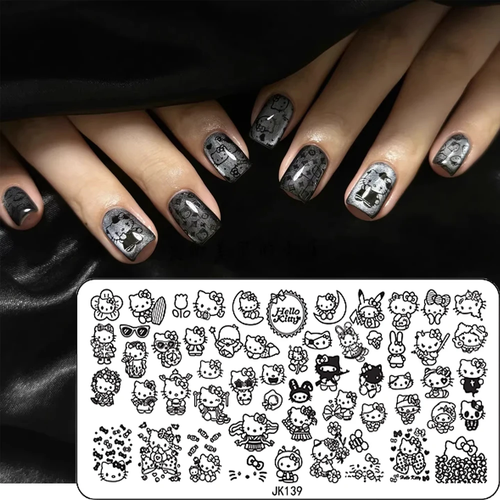 1pc Hello Kitty Cartoon Stempelplaat Nagelstickers Kawaii Kitty Hoofd Kuromi Anime Karakter Ontwerp Nagel Stalen Sjablonen Decals