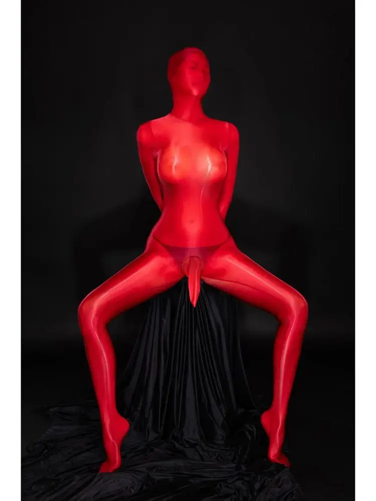 M XL Separate Fingers Nylon Catsuit Bodystocking Penis Sheath Hooded Zentai Bodysuit Tights Leotard Conjoined Lingerie Jumpsuit image 6