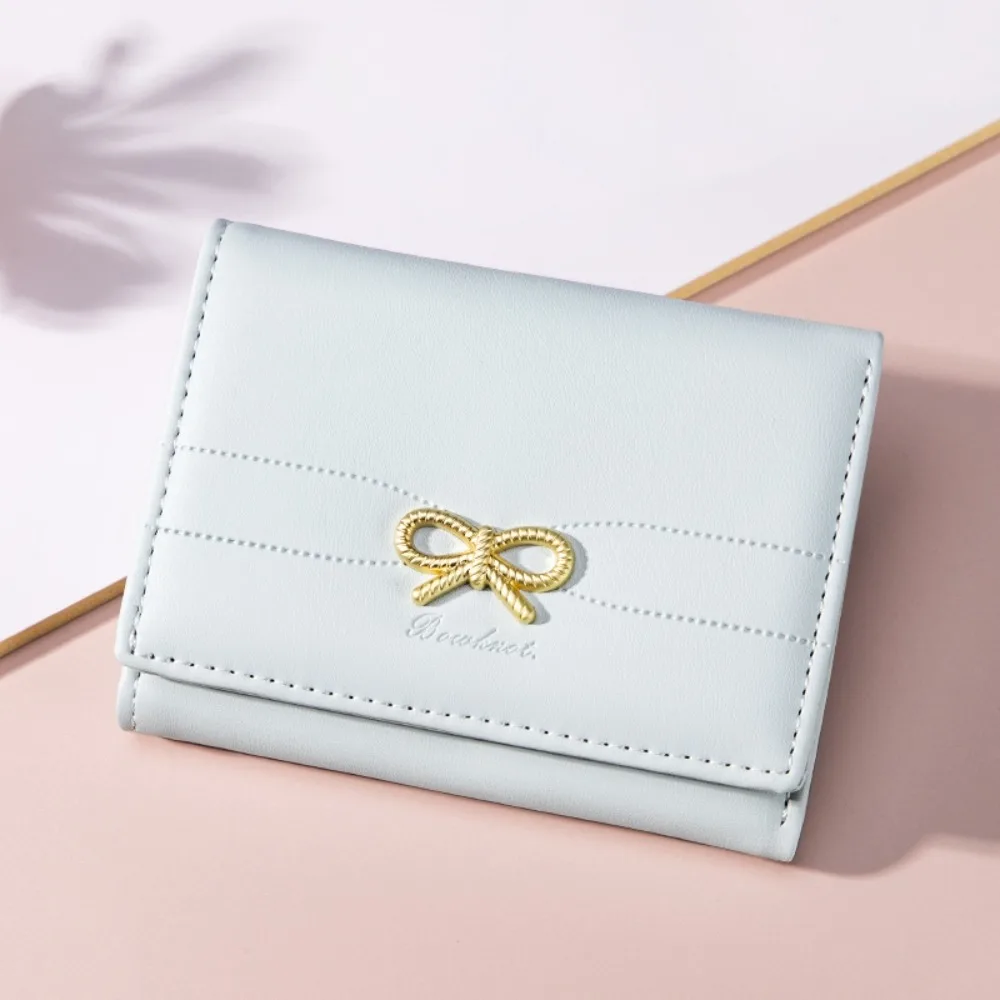 Classic Cute Bow Tri-fold Short Wallet Multiple Card Positions PU Card Holder Multifunctional Small Wallet Daily Use