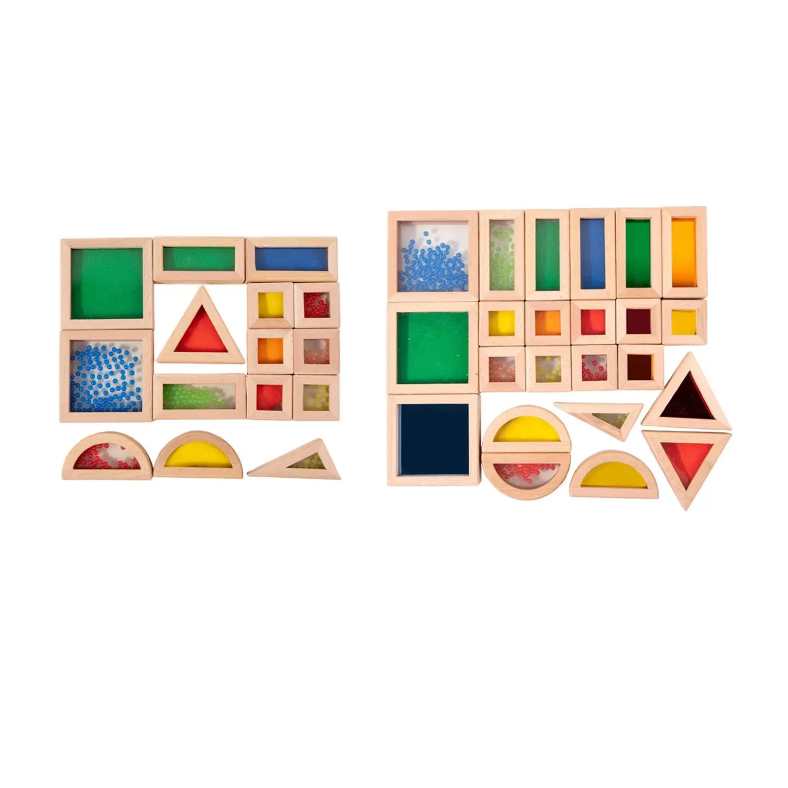 Wooden Rainbow Building Blocks Sturdy Colorful Construction Toys Geometry Wooden Blocks for Kids Children Boys Girls Preschool