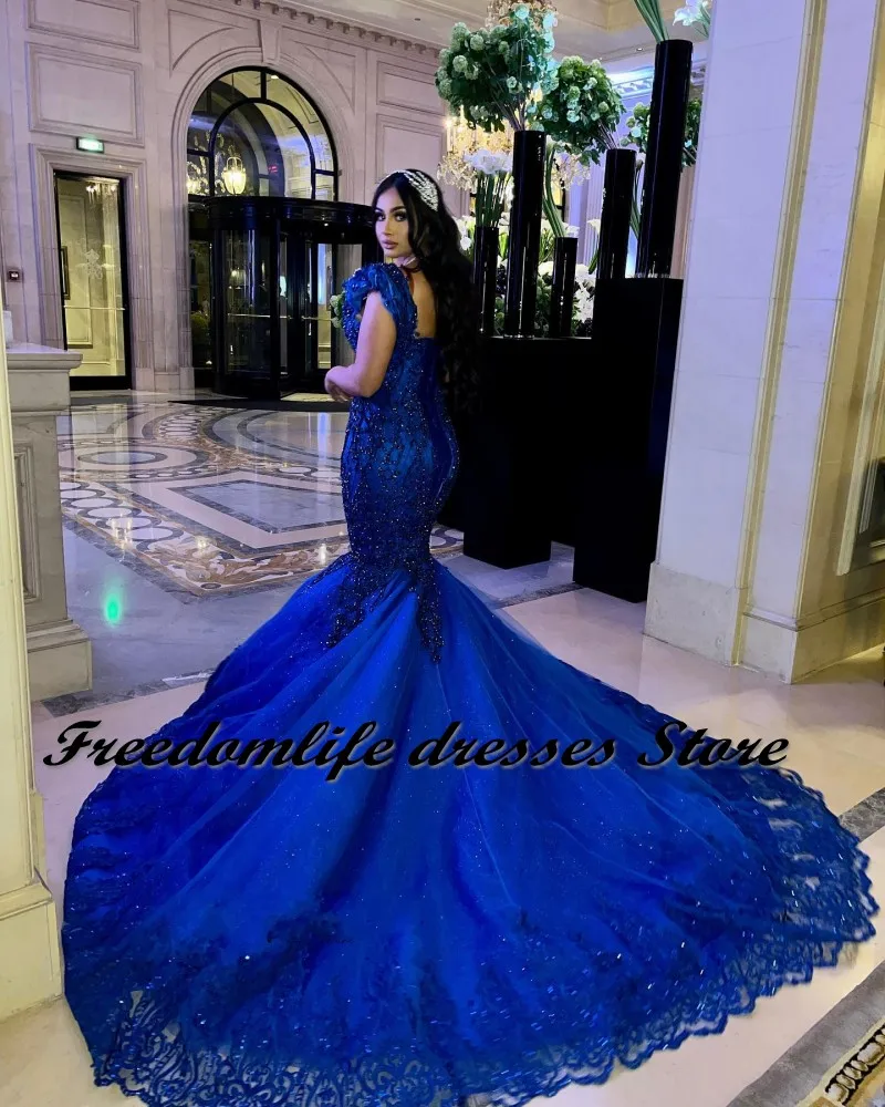 فساتين سهرة بحورية البحر من Vestidos Formales للنساء مزينة بالدانتيل مطرز بالخرز عربي دبي للحفلات الراقصة فستان حفلات الزفاف