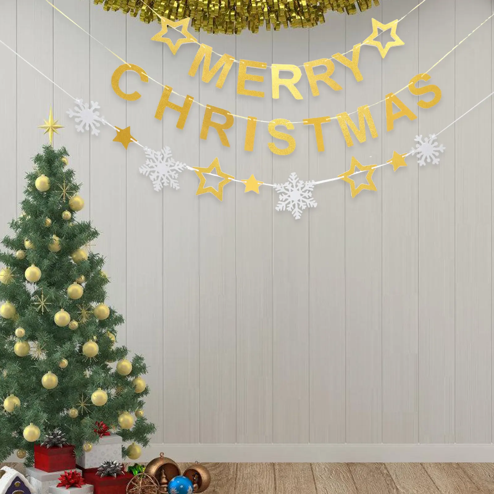 1 set 1 Set Of Party Decoration Bunting Festive Christmas Diy Banner Hanging Wall Ornament For Home Holiday Decor Xmas Garland
