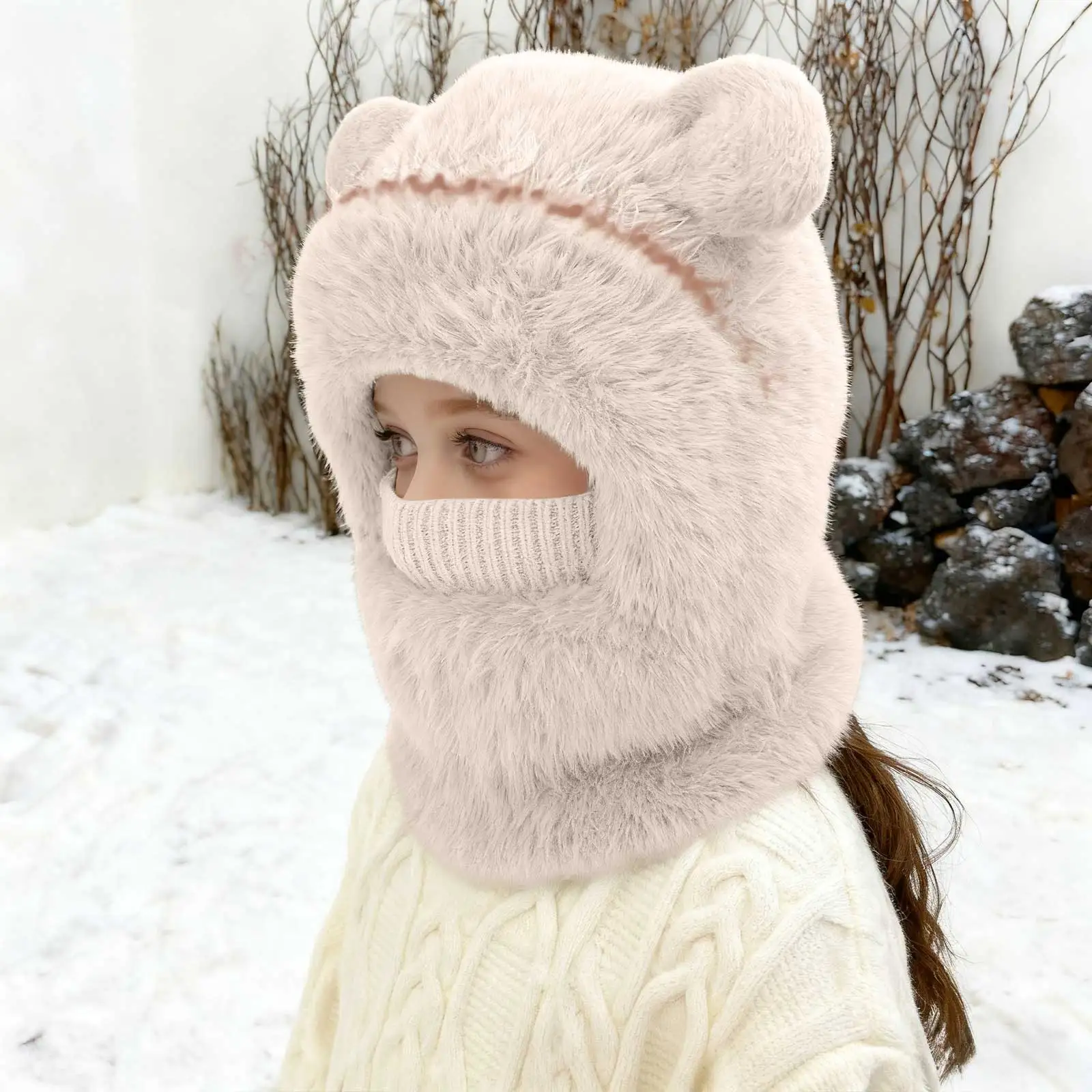

Winter Hats for Kids Ages 4-8 Winter Pullover Hat Children's Double Ear Hat Solid Color Cute Knitting Cat in Hat Shirts for Kids