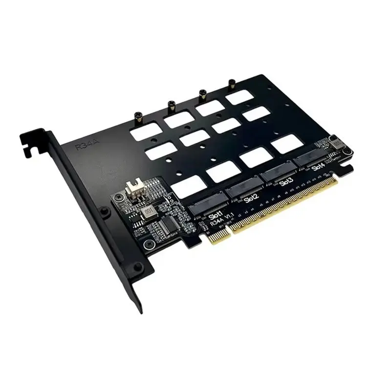 

Stylish-R34A PCIE 5.0 Gen5 X16 Expansion Card 4-Port Card M. 2 Nvme Hard Drive Split Adapter 128Gbps 4-Disks
