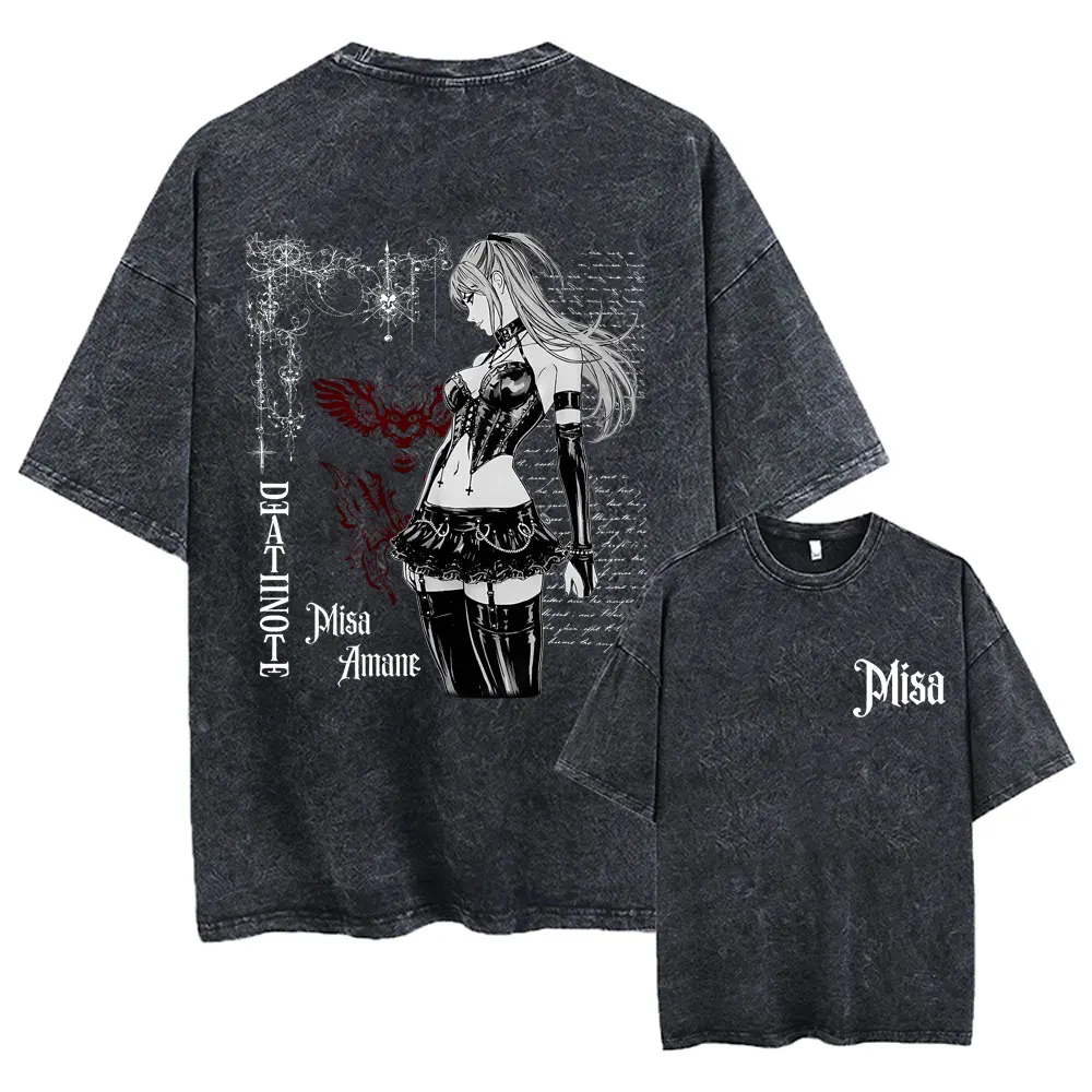 

Washed Vintage Anime Death Note Misa T Shirt Men Women Casual Cotton Oversized Short Sleeve 90s Manga Retro T-shirts Streetwear