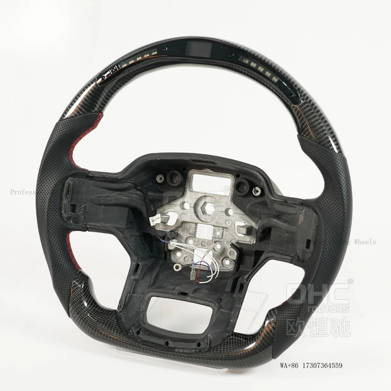 Suitable for Ford Raptor F-150 21-23 models, modified and upgraded steering wheel with a round top and round bottom, flat carbon