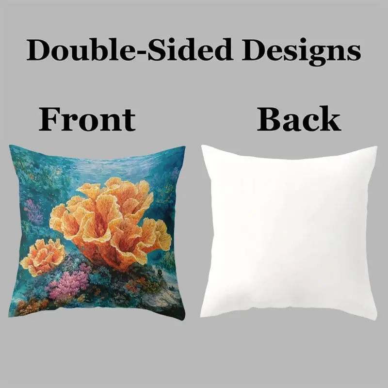 Vibrant Ocean Coral Starfish Pillowcases Quad Set Nautical Beach Throw Cushion Cover 45x45cm Decor 4pcs