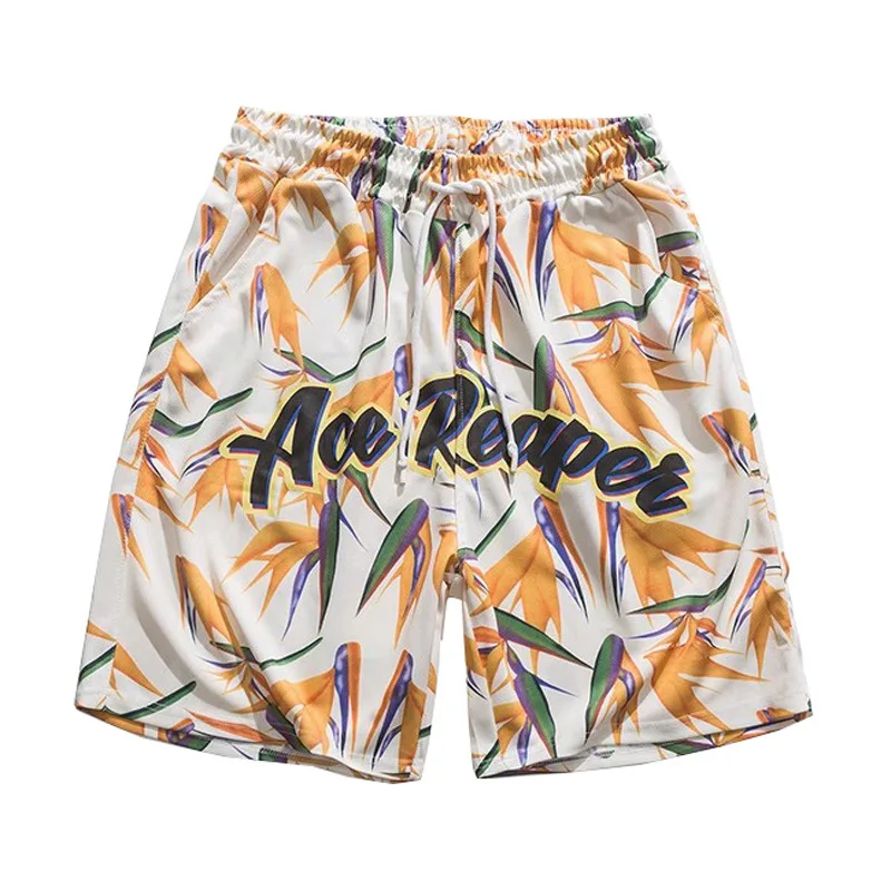 Men's AOE Letter Graphic Shorts Hawaii Style 3D Printed Casual Shorts Drawstring Beach Pants Trunks Man Sweatpants Shorts