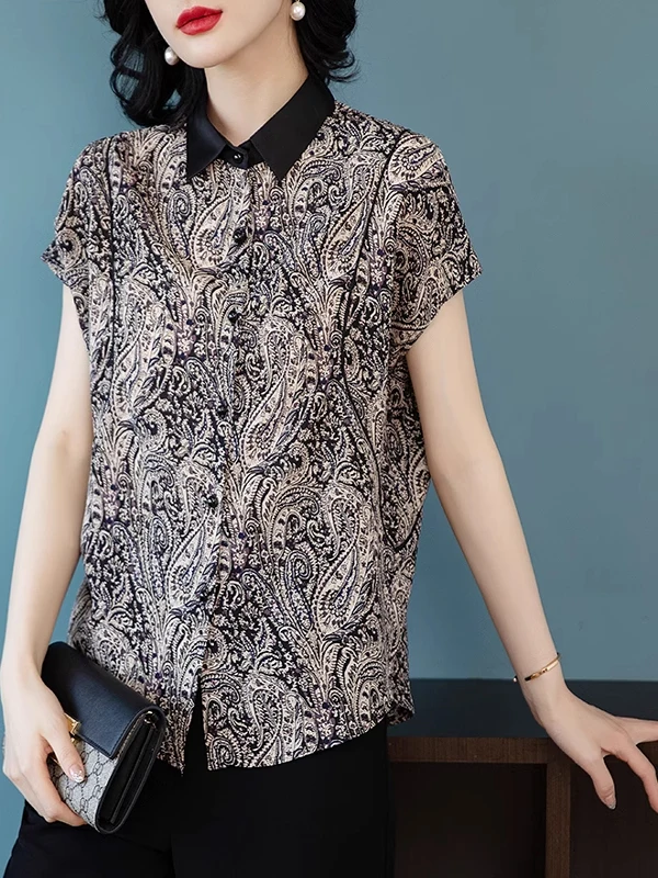 

Летняя женская рубашка для молодых мам, свободного кроя, с принтом, короткий рукав, высокое качество, модный стиль 2025 года, для повседневной носки, с воротником