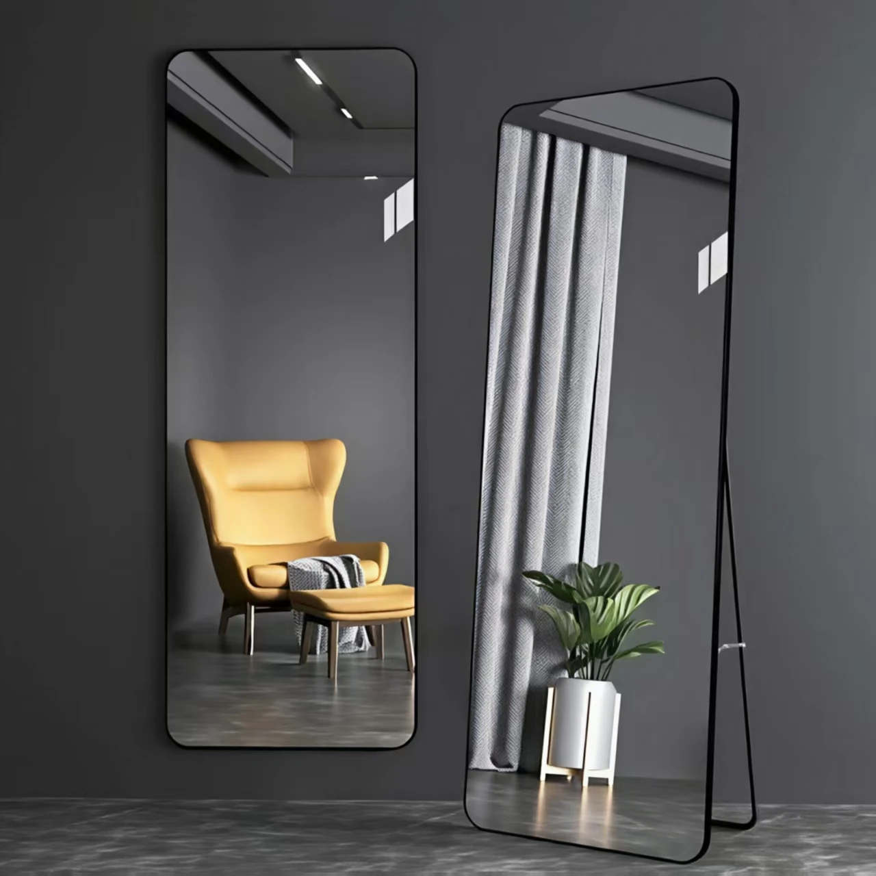 Contemporary Minimalist Black Metal Framed Full-Length Bedroom Floor Mirror Handmade Simple Modern Cosmetics Mirror