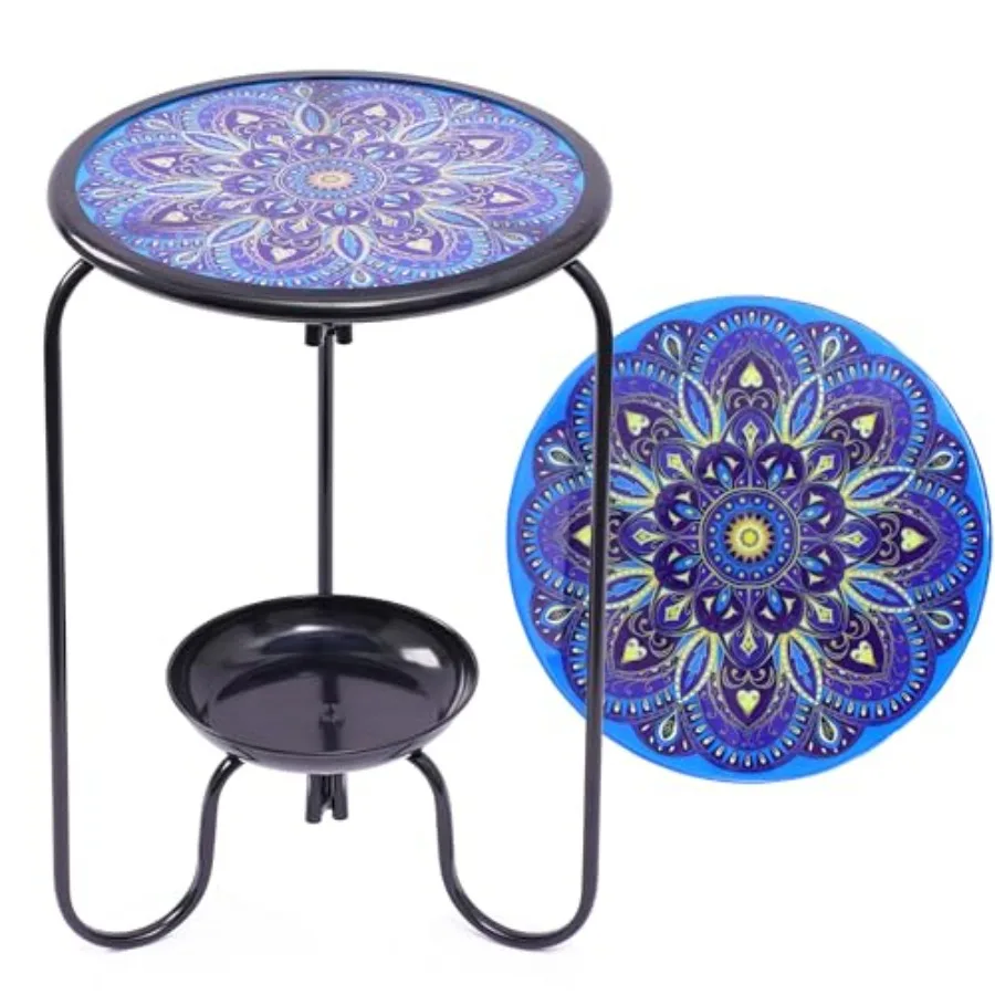 

Современный стеклянный садовый столик с мозаичным узором мандала и нижней подставкой – маленький акцентный столик для двора, веранды, сада, гостиной