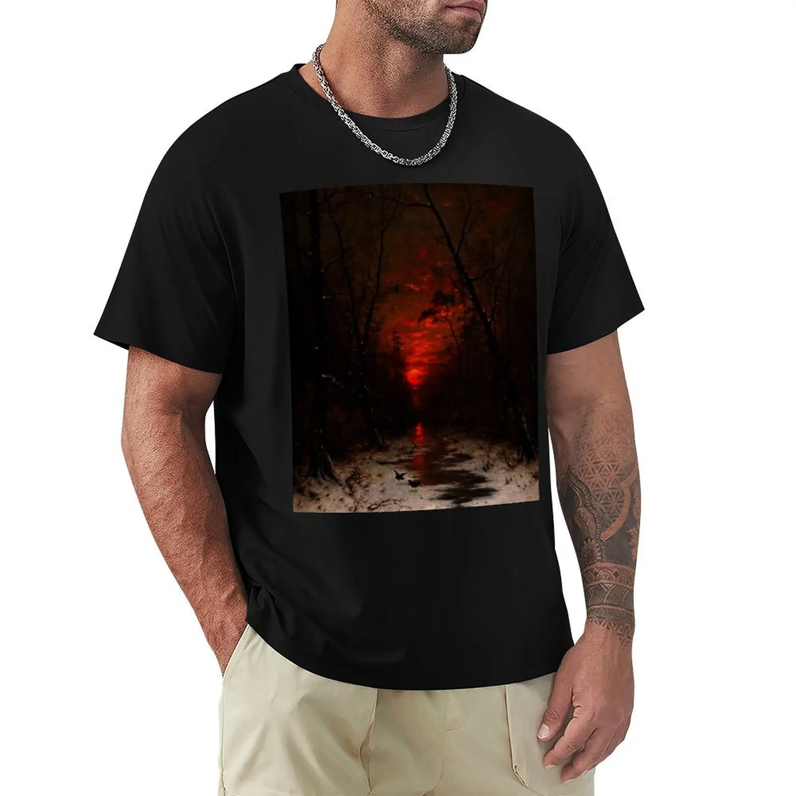 

Sunset over the Winter Forest by Heinrich Gogarten T-Shirt Basic Comfort Fit T-Shirt for Men