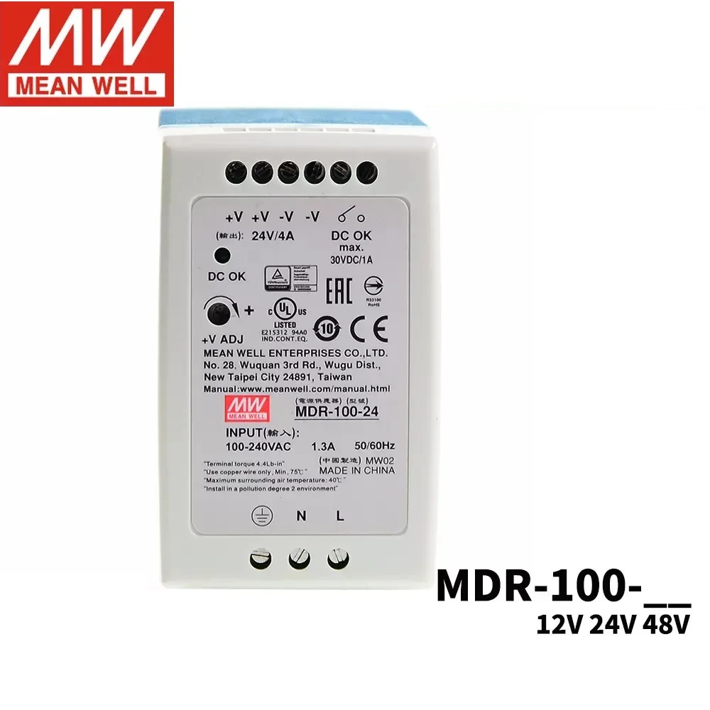 

MDR-100 MEAN WELL Rail type switching power supply 12V 24V 48V Small volume 100W plastic housing DR