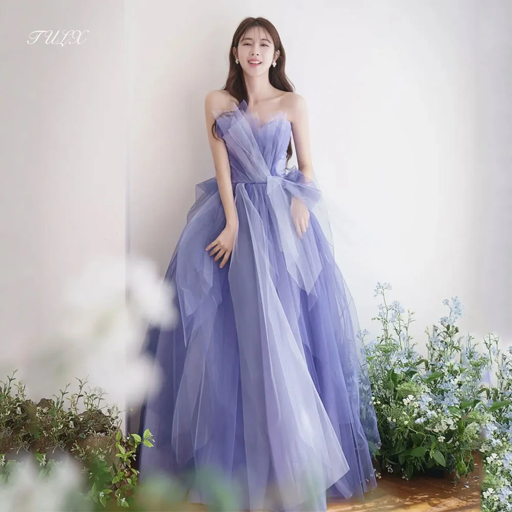 

TULX Fairy Purple Tulle Evening Dress Korea Wedding Photo Shoot Strapless Bridal Party Dress Corset Floor Length Customized 2025