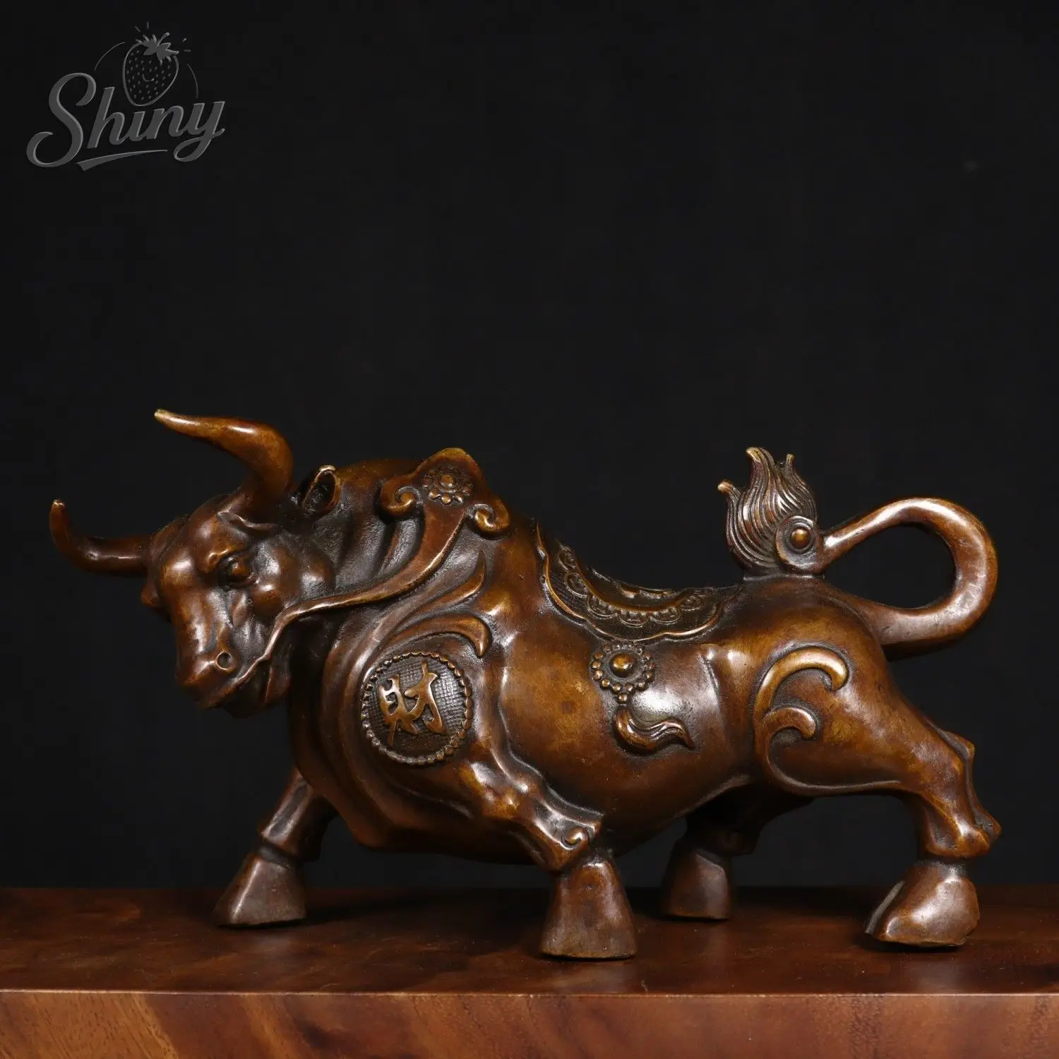 14cm Retro Feng Shui Copper Cow Ornament Inviting Wealth Fortune Cow Home Decor Wall Street Cow Home Sculptures