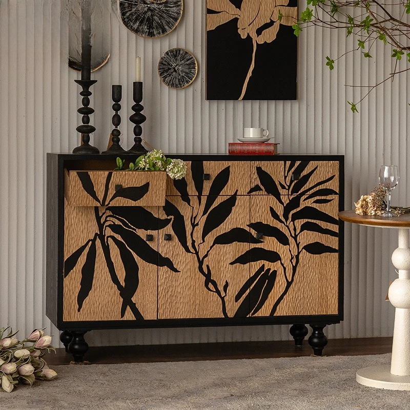 

Wabi Sand Wind Home Combination Entrance Cabinet Solid Wood Carving Pattern Dining Side Cabinet Creative Furniture