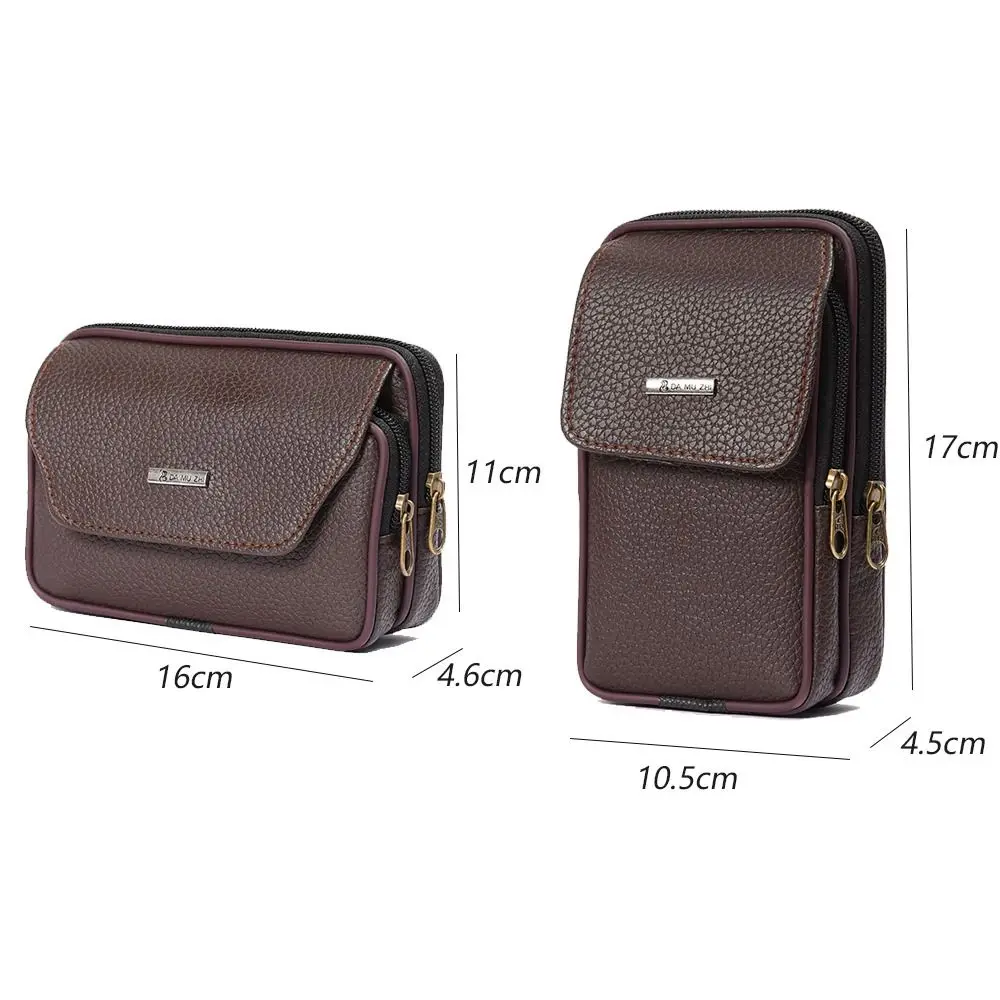 Retro Skórzana Mała Torba Talia Jednolity Kolor Pas Bum Pack Casual Fanny Biznesowa Torba Talia Mężczyźni Podróżny Pas Sportowy Bum Phone Pouch — zdjęcie 6