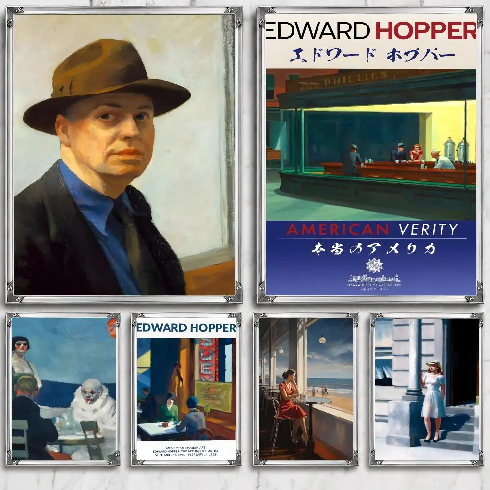 Artist Vintage E-Edward Hopper Poster HD Wall Decor for Bedroom Living Room Dorm Bar Cafe Gift