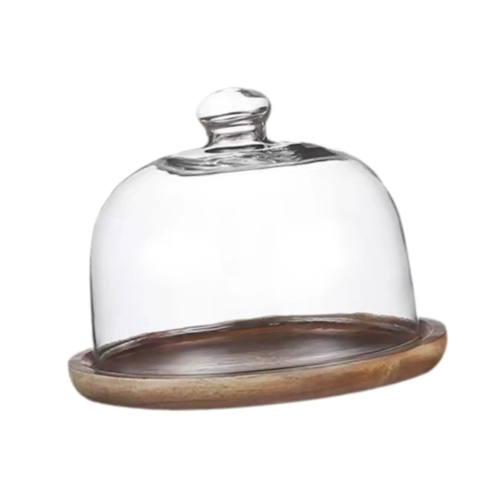 Wooden Cake Stand with Glass Cover Cake Fruit Display Server Tray Decorative Round for Cream Candy Cheese Dessert Muffins