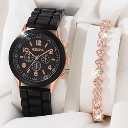 2PCS Set Luxury Watch Women Rhinestone Fashion Quartz Wristwatch Female Casual Ladies Watches Bracelet Set Clock No Box