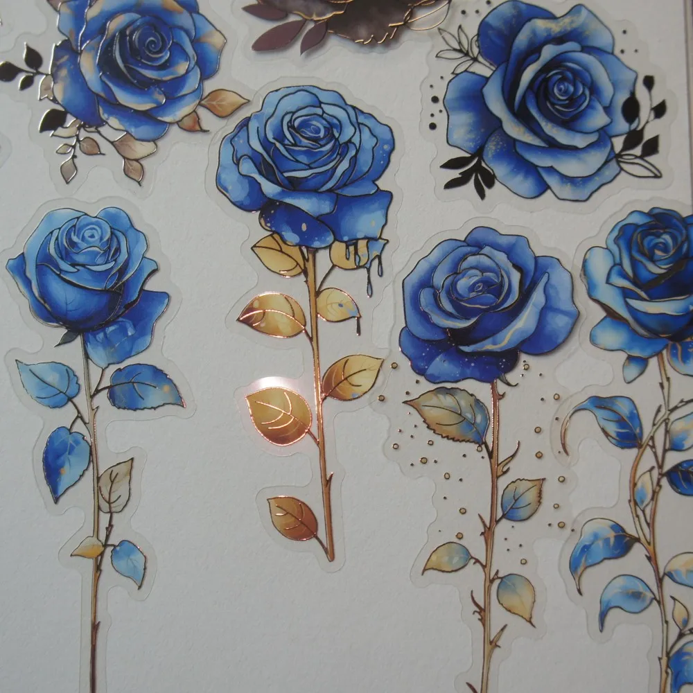 10 Pcs Gold Line Rose Blooming in The Middle of The Night Design PVC Sticker Scrapbooking DIY Gift Decoration Tag view 4