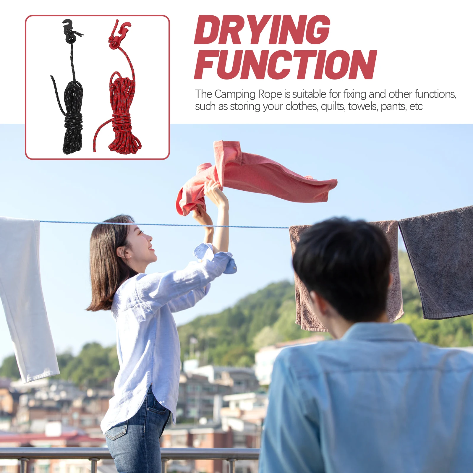 

4Pcs Wear-Resistant Tent Lanyard Camping Strap for Outdoor Clothesline Quilts Towels Hiking Portable Compact Design