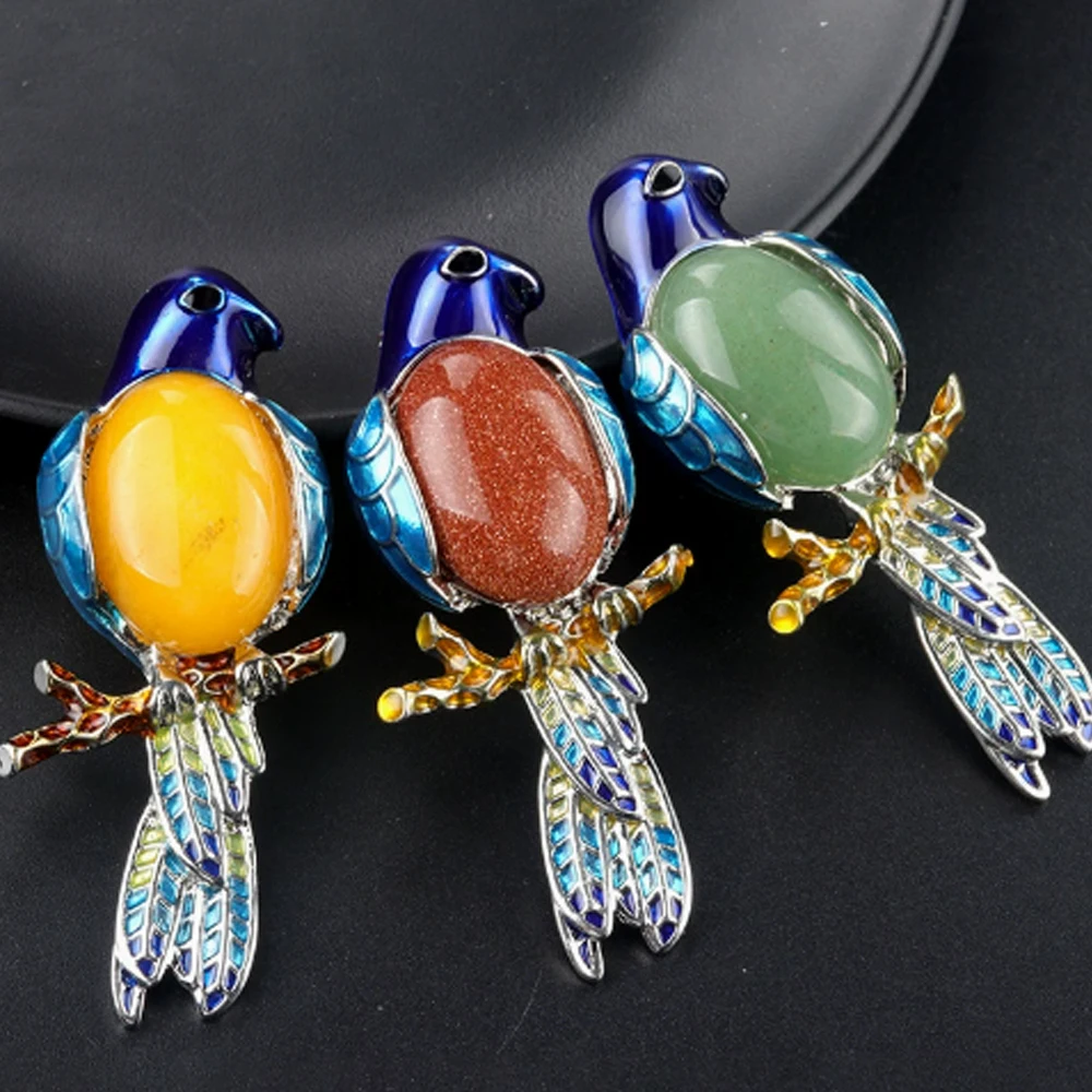 

Vintage Birds Natural Gem Stone Brooch Ornament Natural Rose Quartz Amethyst Brooch Women Jewerly Party Gift 68x33mm