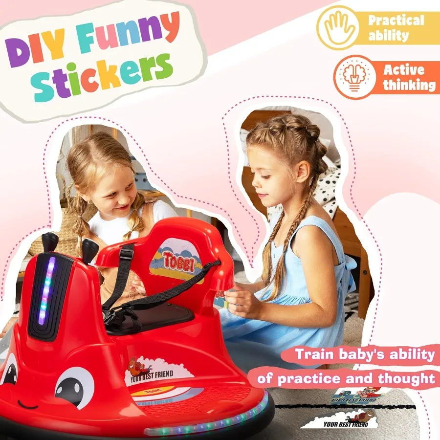 รถบั๊มพ์เด็กเล็ก, รถของเล่นไฟฟ้ารูปหอยทาก 12 โวลต์ พร้อมรีโมทคอนโทรล/สติ๊กเกอร์ตกแต่งเองสำหรับเด็ก/หมุนได้ 360 องศา