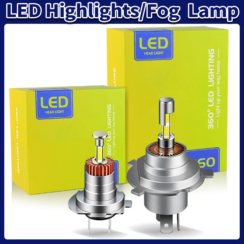 

1/2 шт., без ошибок, 360, 4-сторонние H7 Led Canbus, автомобильные фары, лампа H4 HB2 9003, автомобильные противотуманные фары, турбо-мини-фара, белый 6000K
