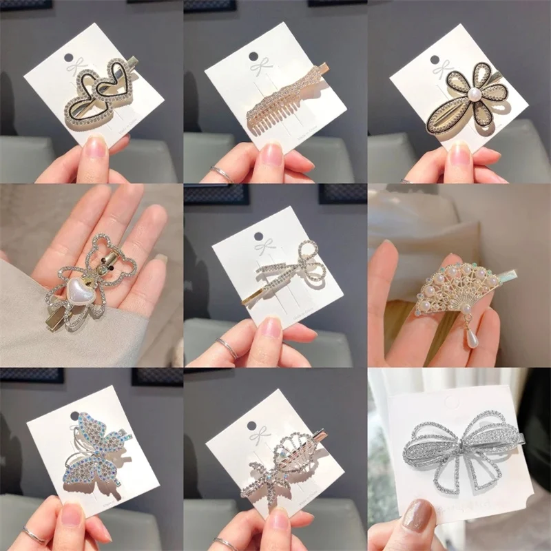 Alloy Rhinestone Hair Pin Women Light Luxury Small Side Hair Clip Korean Version Fashion Girls Hairpin Hair Accessories