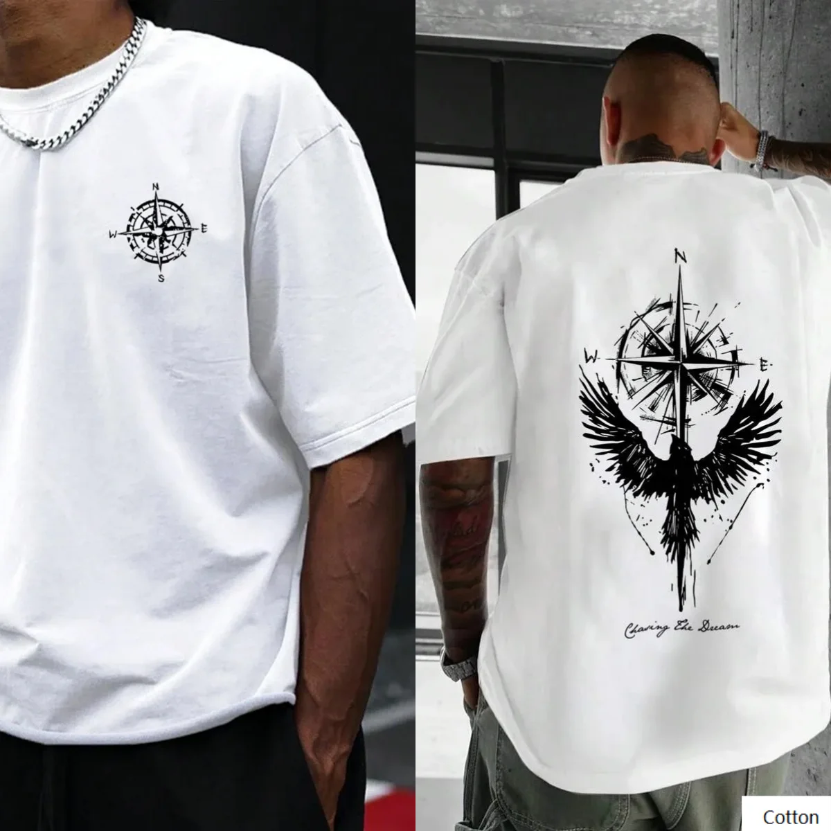 تي شيرت من القطن الخالص يتميز بوصلة ورسومات الطيور بشكل رائع لتعبير شغفك أثناء السفر وروح الاستكشاف #3