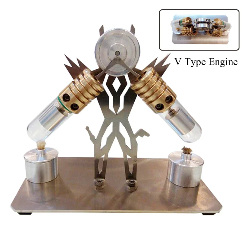 

V Type Stirling Engine Model Mini Glass Tube Double Cylinder Engine Science Physics Education Toy men Adults Gift