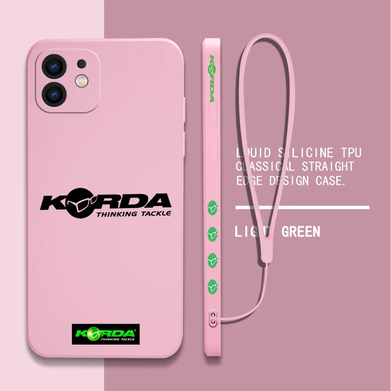 Korda Fishing Tackle Phone Case For iPhone 15 14 13 12 11 Pro Max Mini X XR XS MAX SE20 8 7 Plus Silicone Cases with Hand Strap